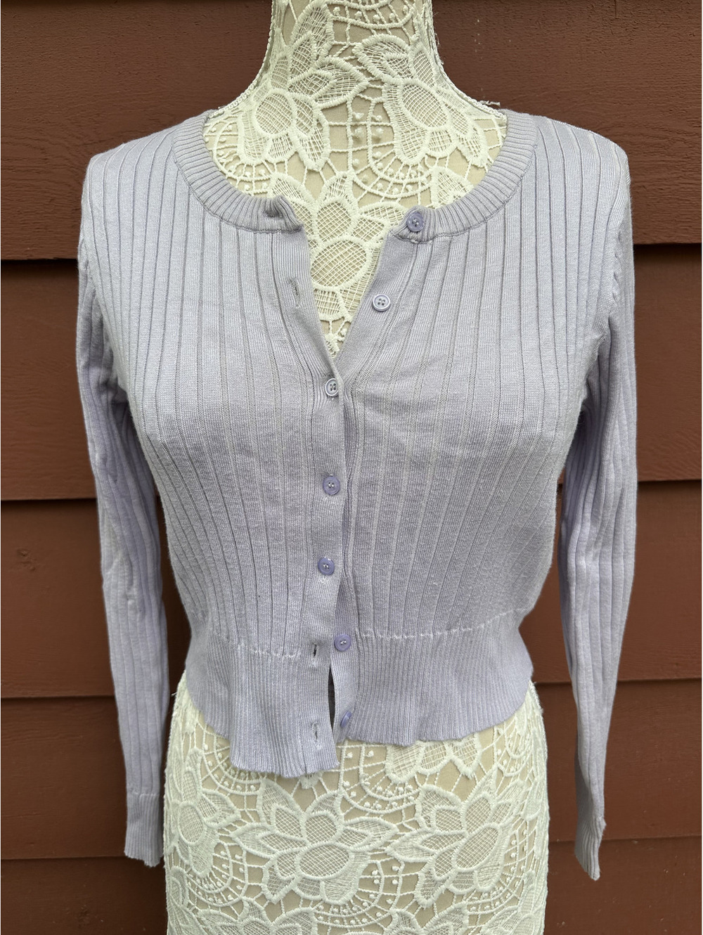Almost Famous Lavender Ribbed Cropped‎ Cardigan 90s Minimalist Coquette